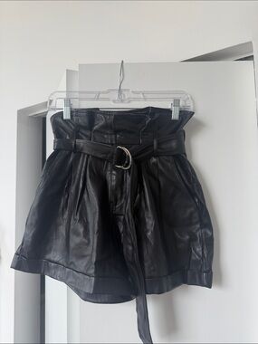 High-Waist Black Faux Leather Paperbag Shorts with Belt